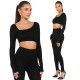 Women's two-piece autumn/winter new solid color pit stripe thread slim fit long sleeved pants set