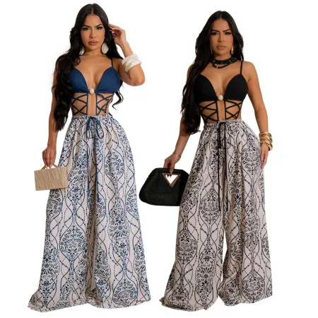 Sexy camisole strap loose and shy jumpsuit women's new long pants
