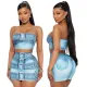 Sexy slim fitting two-piece women's top with a strapless top and a short buttocks wrapped design