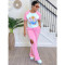 Fashion women's printed multi-color short sleeved pants set