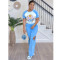 Fashion women's printed multi-color short sleeved pants set