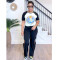 Fashion women's printed multi-color short sleeved pants set