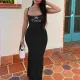 Summer threaded princess hot diamond low cut suspender long skirt