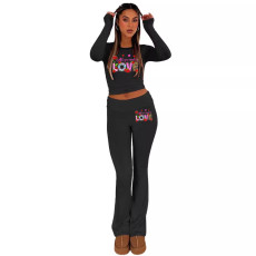 Women's T-shirt, long sleeved leggings, colorful LOVE hot stamping casual set