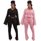 Round necked long sleeved flared pants with hollowed out nightclub sexy two-piece set