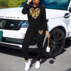 Love printed long sleeved pants casual two-piece set