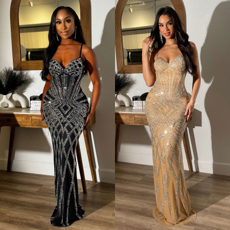 hot diamond suspender waistband elastic wrap buttocks long dress