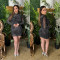 Fashionable women's hot diamond mesh round neck dress,