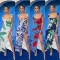Sexy printed wooden ear edge patchwork split multi-color dress
