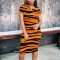 Irregular striped short sleeved tight fitting dress
