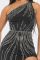 Two tone hot diamond sleeveless diagonal shoulder slit wrapped buttocks elastic dress