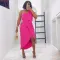 Solid color pleated strapless slim fit slit dress