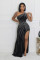 Two tone hot diamond sleeveless diagonal shoulder slit wrapped buttocks elastic dress
