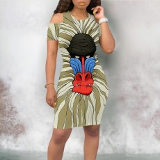Personalized animal print short sleeved tight fitting dress
