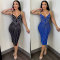 Hot Diamond V-Neck Wrap Hip Hanging Strap Split Dress