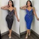 Hot Diamond V-Neck Wrap Hip Hanging Strap Split Dress