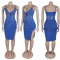 Hot Diamond V-Neck Wrap Hip Hanging Strap Split Dress