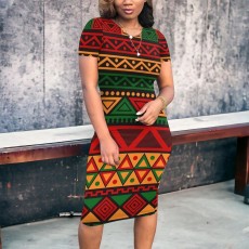 Printed fashionable temperament casual women's clothing African totem printed dress