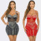 Hot Diamond Perspective Splice Wrap Hip Elastic Sling Dress