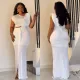 Folded sloping shoulder hollow elastic wrap buttocks split sleeveless dress