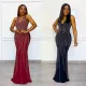Sexy slim fit double-sided hot diamond V-neck sleeveless waist wrap buttocks elastic long dress