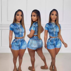 Imitation denim printed casual suit