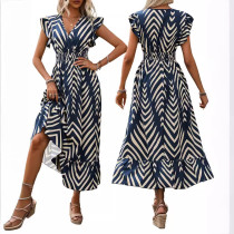 Loose random print tie dye large hem dress