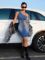 Diagonal shoulder, tight waist, slim fit, elastic washed denim dress, one step skirt