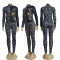 Summer and Autumn Style Commuting Slim Fit Fashion Print Two Piece Set