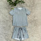 Fashion Bubble Bead+Embossed Elegant Women's Short sleeved Shorts Set