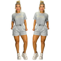 Fashion Bubble Bead+Embossed Elegant Women's Short sleeved Shorts Set