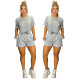 Fashion Bubble Bead+Embossed Elegant Women's Short sleeved Shorts Set