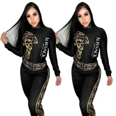 Summer and autumn new black minimalist fashion print two-piece set