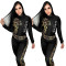 Summer and autumn new black minimalist fashion print two-piece set