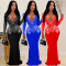 Women's clothing new hot diamond long dress V-neck