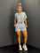 Fashion Bubble Bead+Embossed Elegant Women's Short sleeved Shorts Set