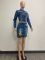 Leisure embroidered elastic denim two-piece set for women's clothing