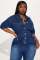 Slim fit elastic short sleeved small toe washed denim jumpsuit