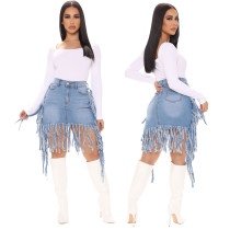 Fashionable trend, sexy washed denim tassels, high waisted and short PLUS SIZE DRESSES 3 COLOR