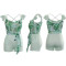 Hanging strap one line collar with ruffle edge stripe print sexy jumpsuit nightclub