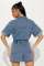 High elastic short sleeved loose washed denim jumpsuit