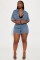 High elastic short sleeved loose washed denim jumpsuit