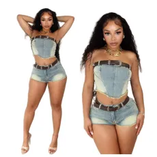 Hot selling nostalgic elastic shorts set