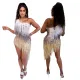 Diagonal shoulder multi-color tassel patchwork irregular dress for women's sexy buttocks short skirt