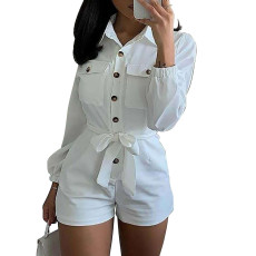 Wholesale of women's clothing white woven casual jumpsuit set