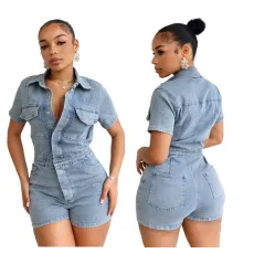 Hot selling elastic slim fit short sleeved jumpsuit