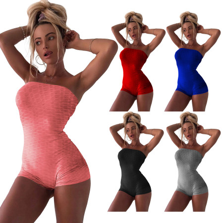 Solid color super elastic wrapped chest pineapple cloth yoga jumpsuit shorts nightclub