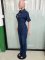 Slim fit elastic short sleeved small toe washed denim jumpsuit