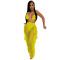 Solid color perspective mesh suspender and pants set of two, including underwear