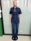 Slim fit elastic short sleeved small toe washed denim jumpsuit